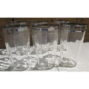 VINTAGE JUICE GLASSES SET OF 6 SILVER TRIM 4"